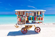 Cart selling typical souvenirs on cuban beach of Varadero