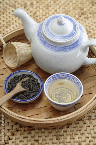 Photo: Chinese gunpowder tea service on tray Chinese gunpowder tea service on tray
