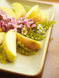 Close up of fruit and flowers