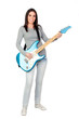 Attractive girl with a blue electric guitar