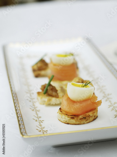 Photo: Close up of salmon and quail egg appetizers Close up of salmon and quail egg appetizers