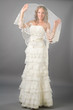 beautiful bride under veil dress on the neutral background