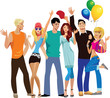 group of young happy people, hands up