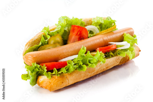 Photo: Hot dog isolated on white background Hot dog isolated on white background