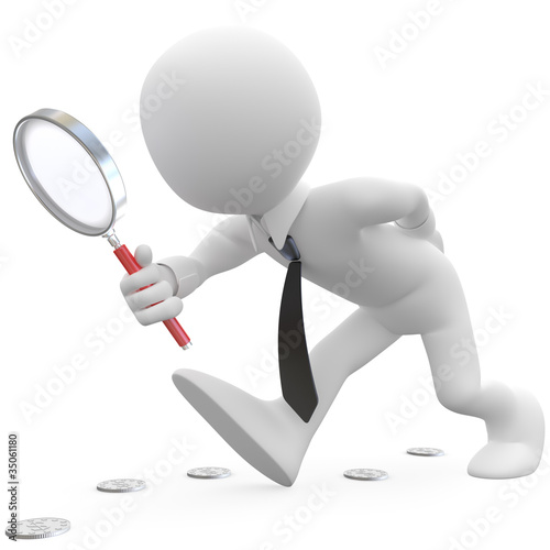 Illustration: Businessman with magnifying glass looking for coins Businessman with magnifying glass looking for coins
