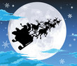Vektor: Santa in sled silhouette against full moon Santa in sled silhouette against full moon