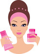 Beautiful young woman with a cosmetics set. vector