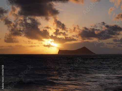 Photo: Sunrise next Rabbit Island over Waimanalo Ba Sunrise next Rabbit Island over Waimanalo Ba
