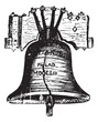 Liberty Bell, in Philadelphia, Pennsylvania, USA, vintage engrav