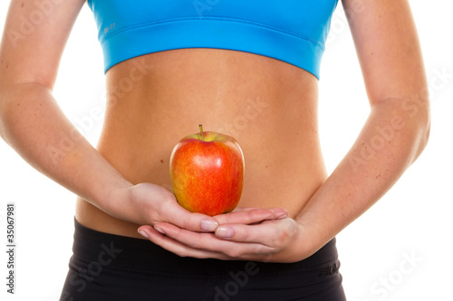 Photo: Frau mit Apfel Gymnastikanzug Frau mit Apfel Gymnastikanzug
