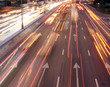 Long car light trace on night highway