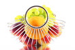 The metal basket with fruit The metal basket with fruit