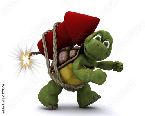Illustration: Tortoise lighting a firework Tortoise lighting a firework