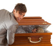 halloween joke, man with coffin