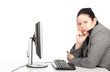 Foto: serious fat businesswoman and computer, series serious fat businesswoman and computer, series