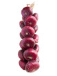Red onions twisted in chain