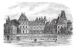 Fontainebleau Palace in Paris, France, vintage engraving