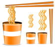 set of orange noodle cup with chopsticks isolated on white