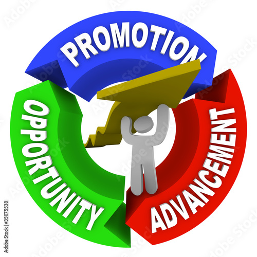 Illustration: Promotion Advancement Opprotunity Man Lifting Career Arrow Promotion Advancement Opprotunity Man Lifting Career Arrow