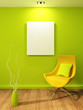 Empty illustration in modern interior. Gallary and armchair with