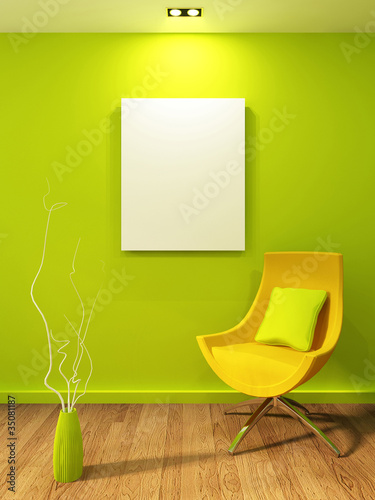 Foto: Empty illustration in modern interior. Gallary and armchair with Empty illustration in modern interior. Gallary and armchair with