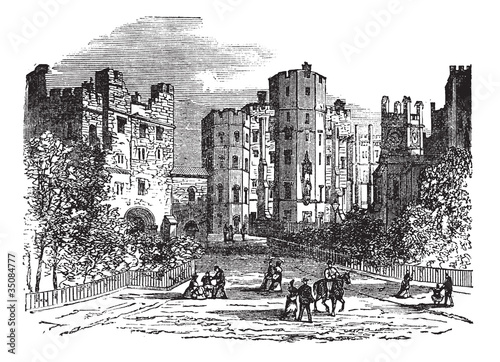 Vector: Lancaster castle, Lancashire vintage engraving Lancaster castle, Lancashire vintage engraving