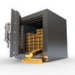 Stack of golden ingots in bank vault Stack of golden ingots in bank vault