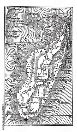 Vektor: Map of Madagascar vintage engraving Map of Madagascar vintage engraving