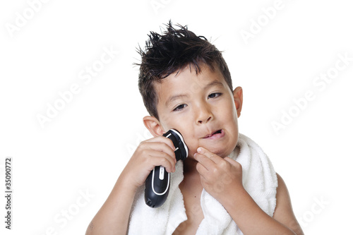 Photo: Pretending to shave. Pretending to shave.