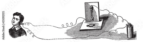 Vector: Microphone, an acoustic-to-electric transducer, vintage engravin Microphone, an acoustic-to-electric transducer, vintage engravin