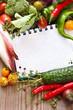 Notebook and  vegetables.