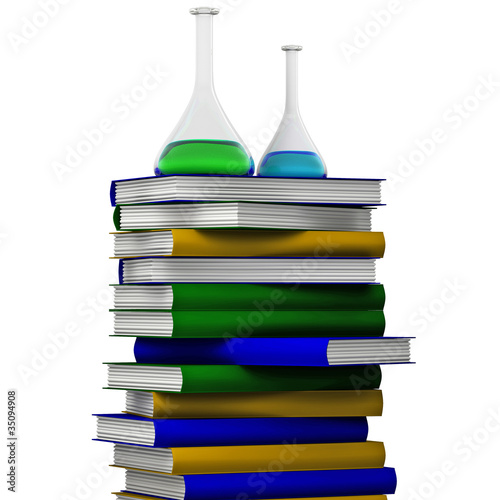 Illustration: Two different chemistry test tubes on books Two different chemistry test tubes on books