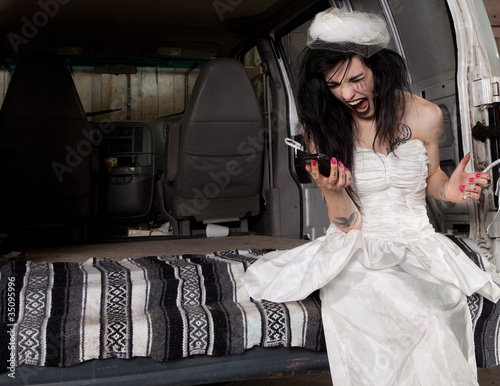 Photo: Stood up angry bride screaming at her phone Stood up angry bride screaming at her phone