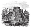 Palenque Pyramid temple in Mexico vintage engraving Palenque Pyramid temple in Mexico vintage engraving