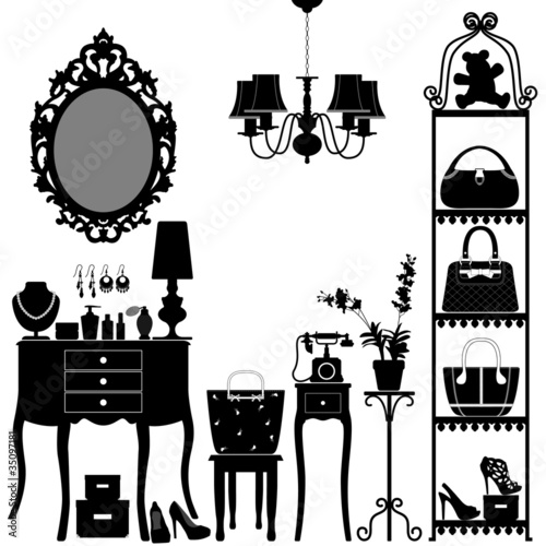 Vector: Woman Cosmetic Accessories Room Furniture Woman Cosmetic Accessories Room Furniture