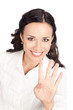 Businesswoman showing four fingers, on white Businesswoman showing four fingers, on white