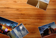 Photos on the wood desk