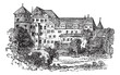 Stuttgart, the former palace, vintage engraving.