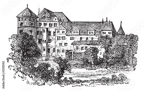 Vector: Stuttgart, the former palace, vintage engraving. Stuttgart, the former palace, vintage engraving.