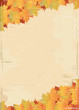 Aged paper background with autumn leaf texture Aged paper background with autumn leaf texture