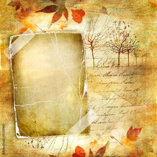 Illustration: vintage autumn background with blank frame vintage autumn background with blank frame