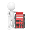 3D little human character with a Red Calculator. People Series.