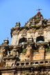 Top of Cathedral of Santiago de Compostela facade with blue sky Top of Cathedral of Santiago de Compostela facade with blue sky