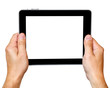 digital tablet in hands isolated on white