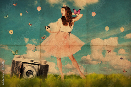 Photo: vintage image with beautiful woman vintage image with beautiful woman