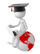 Student with laptop sitting on top of the earth globe