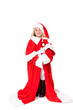 little girl in a oversized santa costume