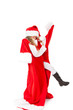 little girl in a oversized santa costume