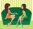 Women talk on a sofa. vector