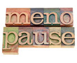 menopause word in letterpress type